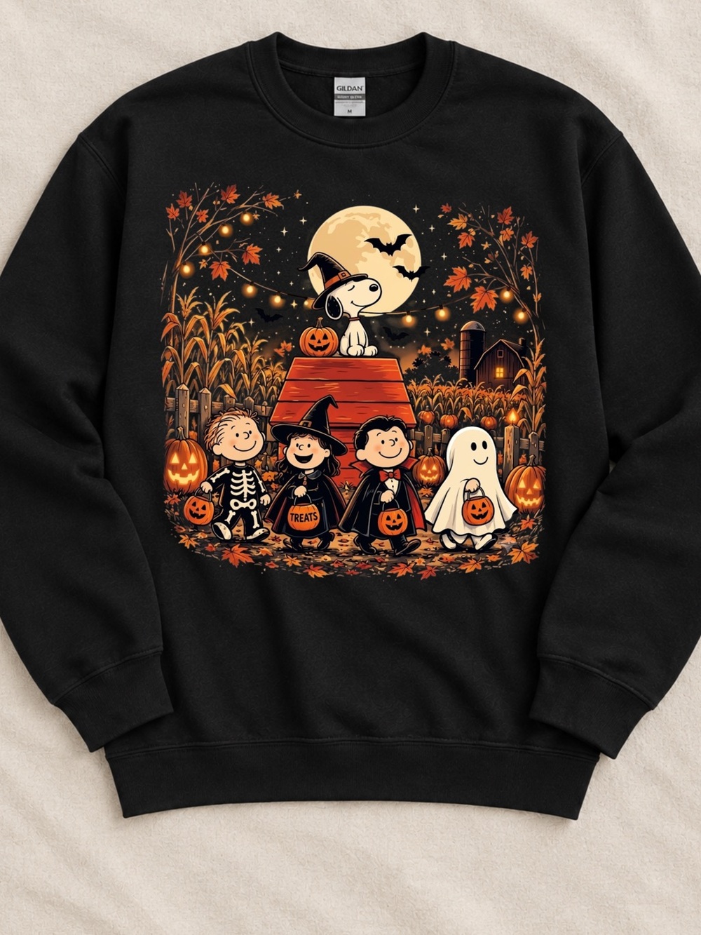 Gildan Black Halloween Peanuts Graphic Sweatshirt